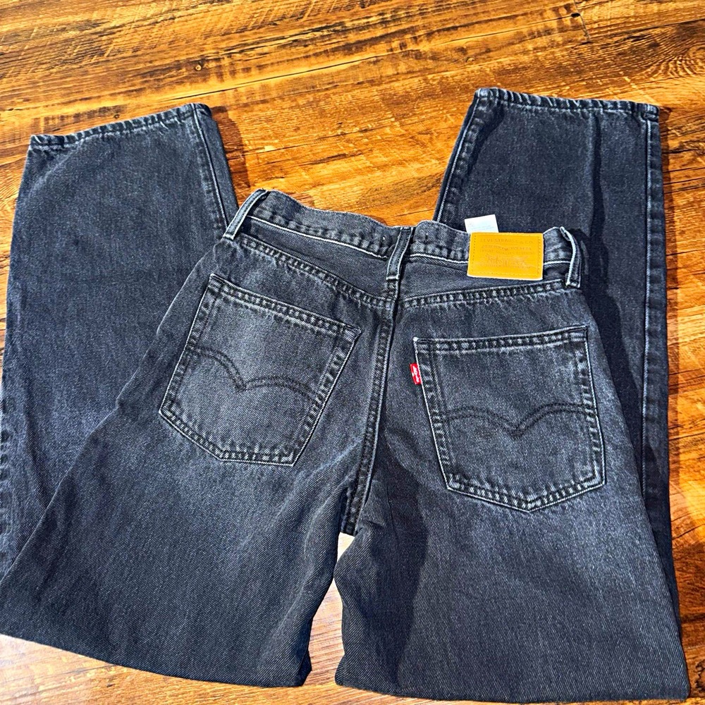 Levi's Washed Black Baggy Dad High Rise Straight Leg Womens Jeans Size 25
